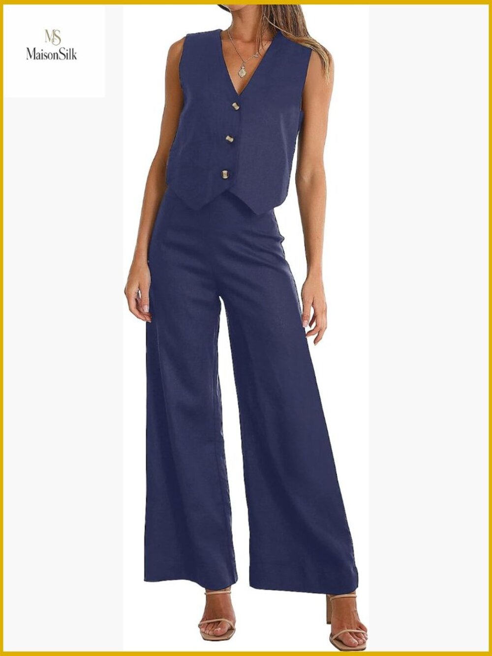 Summer Matching Set Sleeveless Top Wide Leg Pants Cotton Blend Loose Fit
